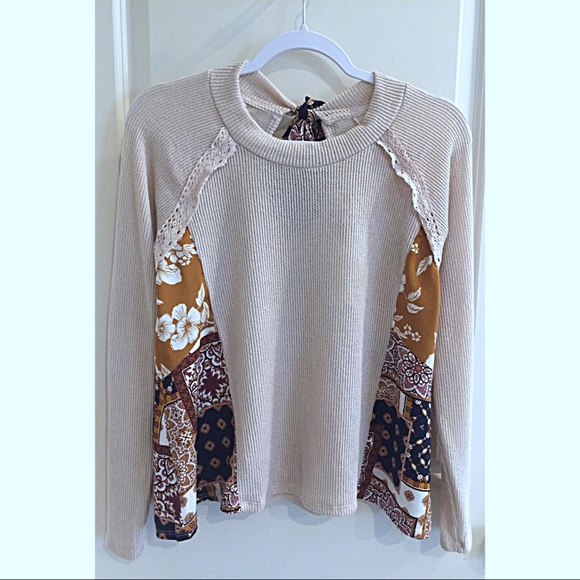 Tops - Bleu Rain Print Top Scarf Tie Detail Long Sleeve M